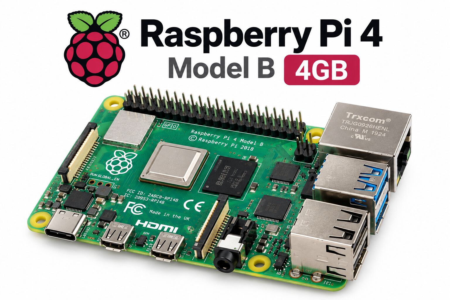 Raspberry Pi 4 Model B 4GB – Single Board Computer (SBC)